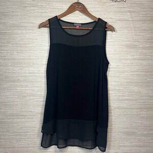 Vince Camuto Black Sheer Overlay Sleeveless Tank Top Womens Size M